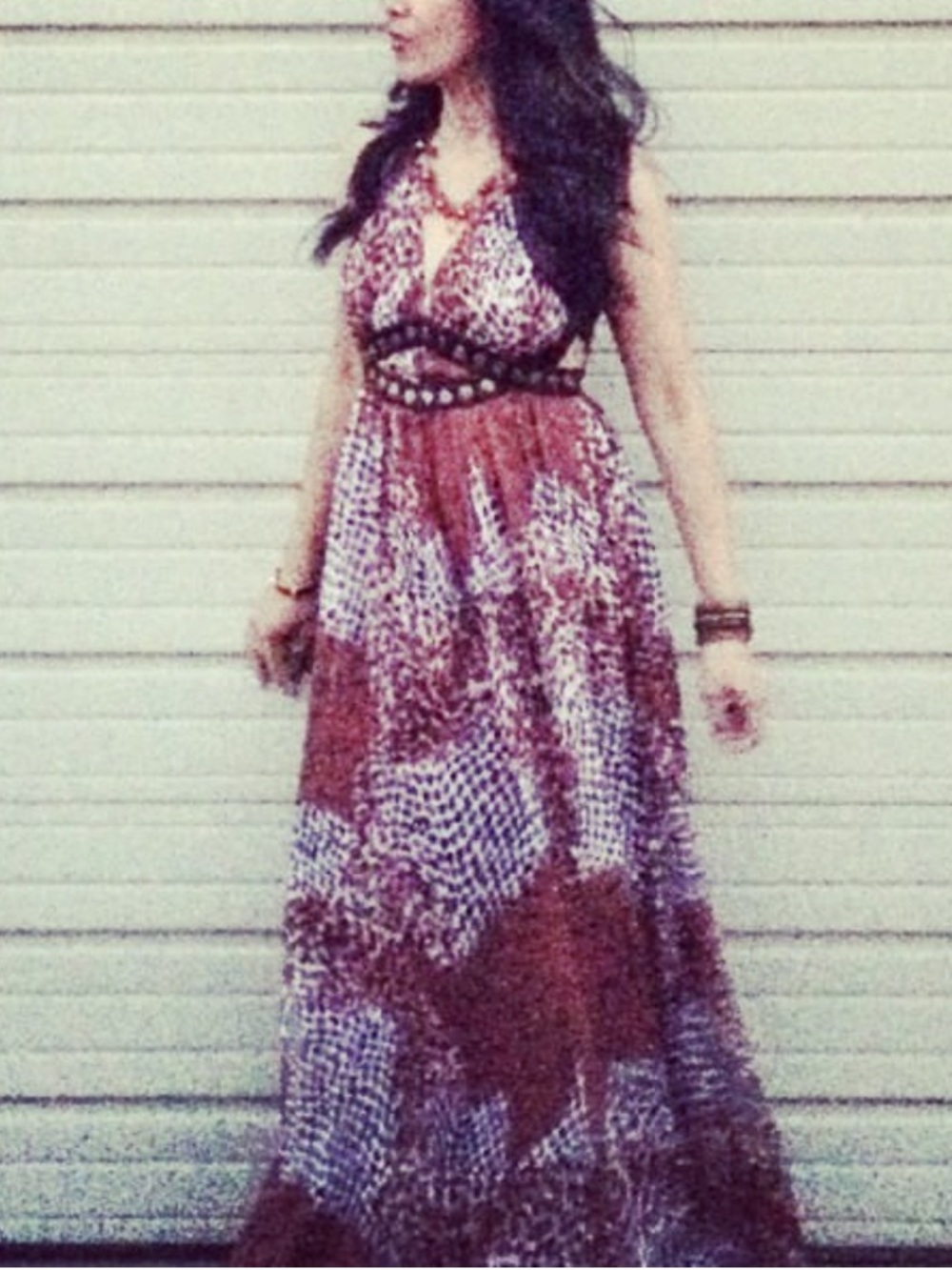 Ellison brown  Printed Halter Maxi Dress with waist cut out S